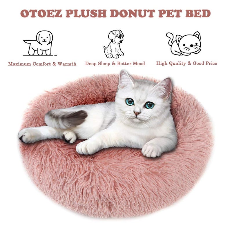 otoez Kitten Puppy Bed Extra Small XS Round Dog Cat Beds Anti Anxiety Plush Pet Calming Donut Bed with Non-Slip Waterproof Bottom, Washable (15.7", Pink) - Image 3